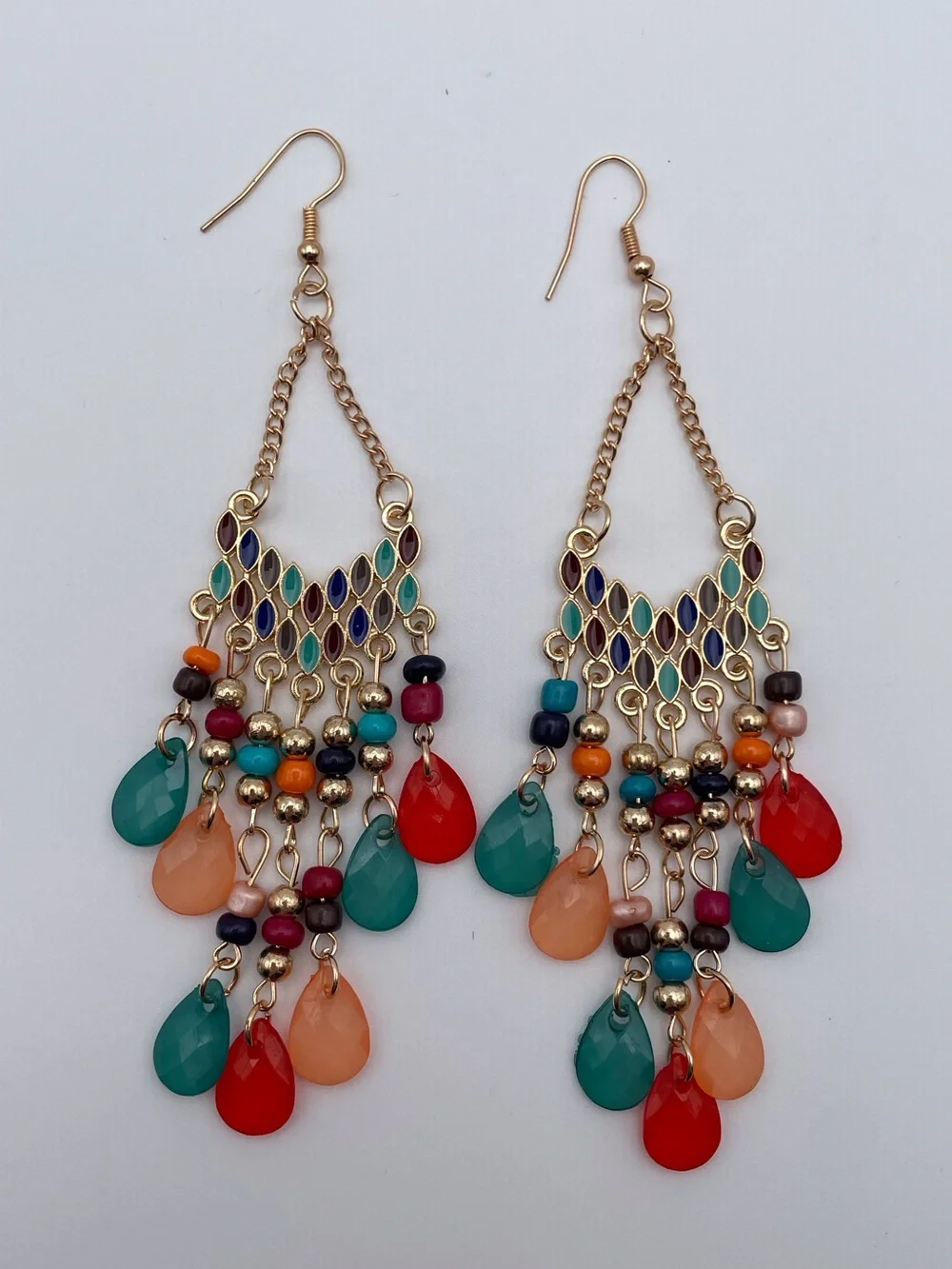 Multicolored Water Drop Beaded Dangling Earrings